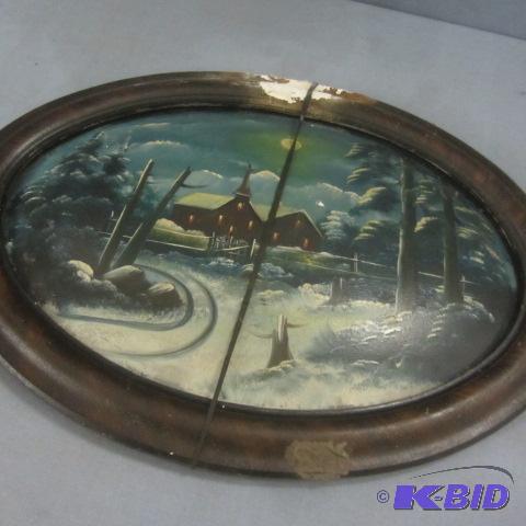 lot 69 image: Vintage Oval Frame Art