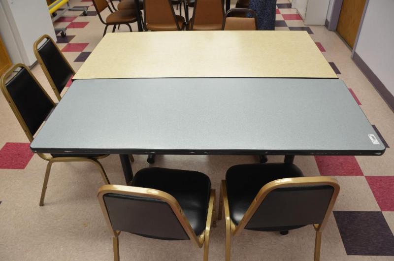 lot 133 image: 2 tables & 5 stack-able chairs. 60x24 , 6...