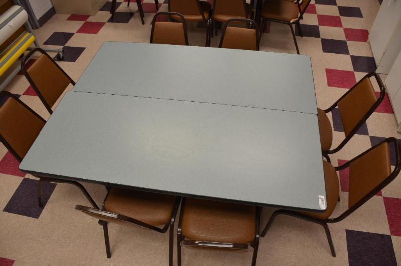 lot 134 image: 2 tables & 8 stack-able chairs 60x24"...