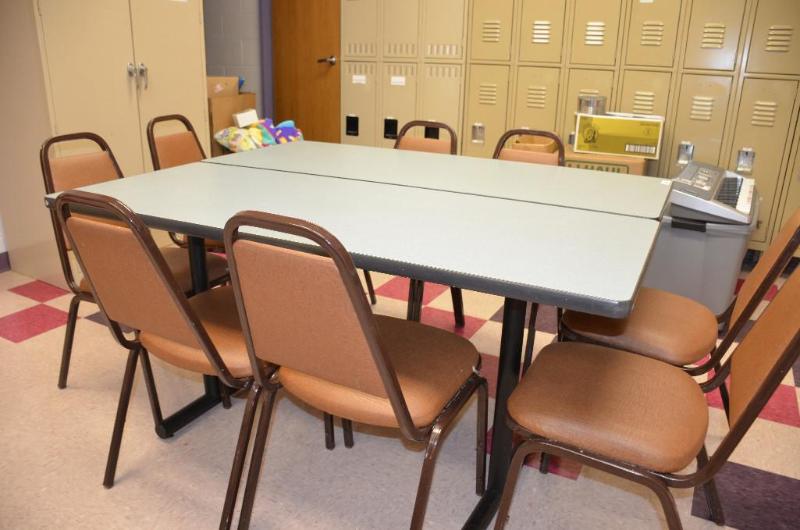 lot 135 image: 2 tables & 8 stack-able chairs 60x24"...