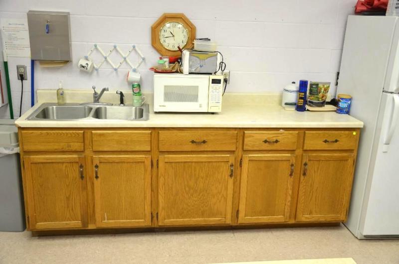 lot 137 image: Wood Counter base with sink 97x25x36". I...