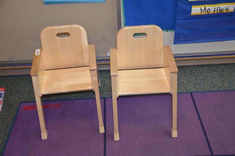 lot 172 image: 2 Community Playthings wooden kids chairs...