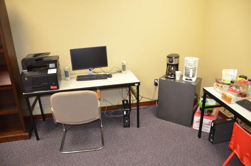 lot 52 image: Table, chair, and filing cabinet Table 60x24...
