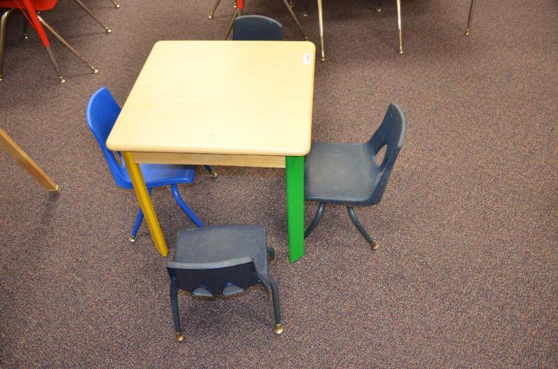 lot 73 image: Lakeshore wood table and 4 chairs 24x24"...