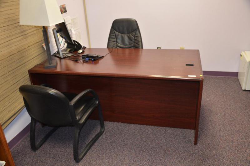 lot 81 image: Wood desk and Lazy Boy chair & office cha...