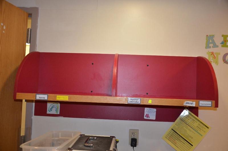 lot 87 image: Wood wall shelf 13x19x48" Bring tools to...