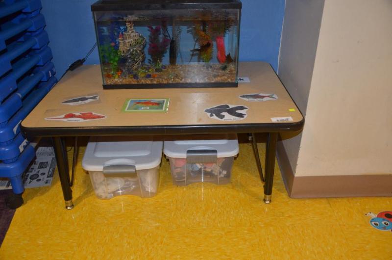 lot 93 image: Table with adjustable legs 24x36". fish ...