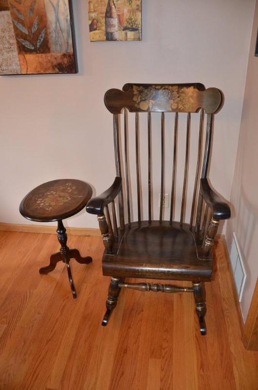 lot 10A image: Vintage or antique rocking chair and table. L...
