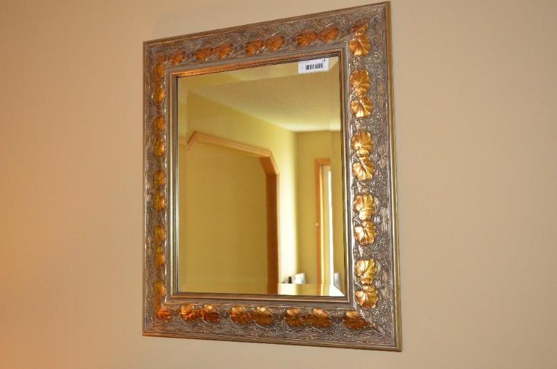 lot 14 image: Antique beveled mirror 24x28 & wall art 2...