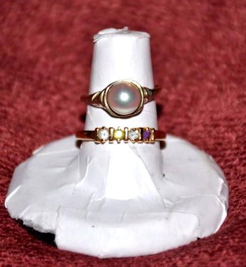 lot 2P image: 14k GOLD pearl Ring and 14k GOLD Diamond ring...