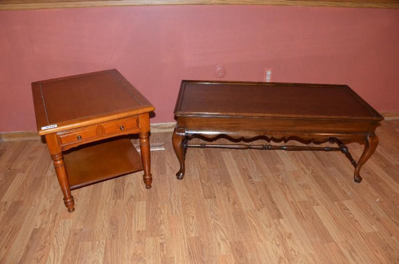 lot 55 image: 2 Wood tables 29x22x21 & 46x21x18...