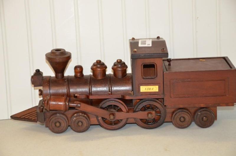 lot 95 image: Vintage hand carved wood train locomotive...