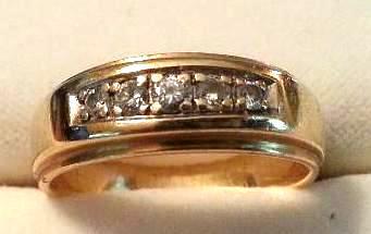 lot 151 image: 14k gold mens ring with 5 diamonds....