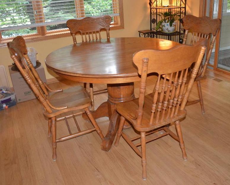 lot 154 image: Round table with four chairs 30" x 48&...