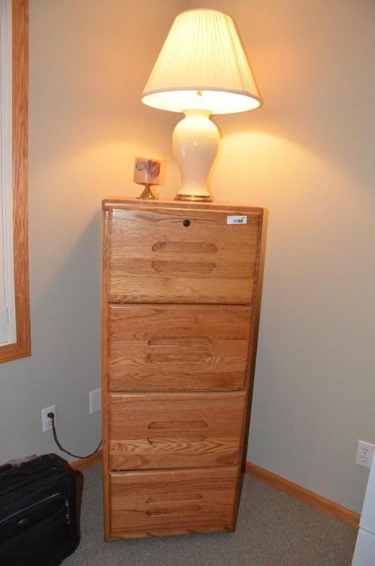 lot 183 image: Wood 4 drawer cabinet. 21x21x52".  ...