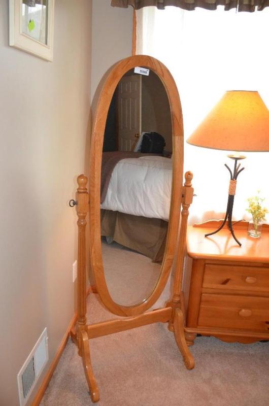 lot 187 image: Wood frames mirror 18x59". Lots 189, 187...