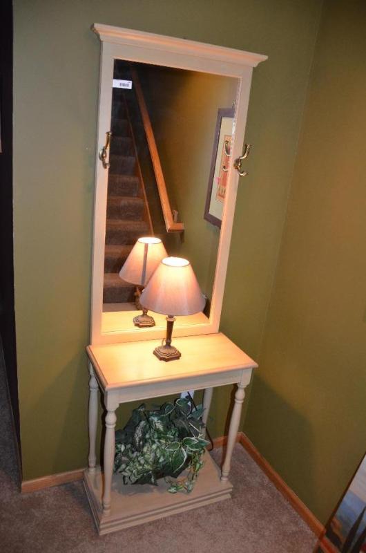lot 193 image: Hallway mirror (46x23) and table (25x12x29) w...