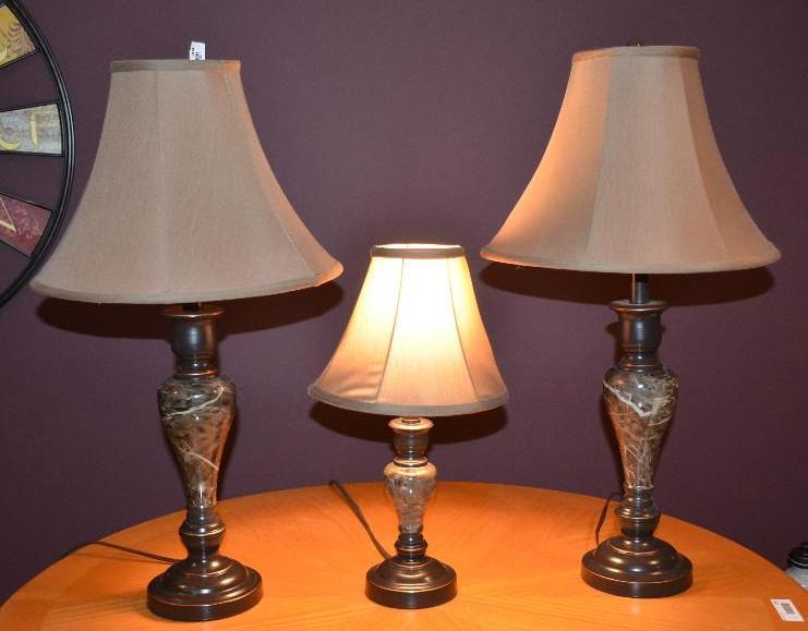 lot 204 image: 3 marble Table lamp matching two lamps 28&quo...