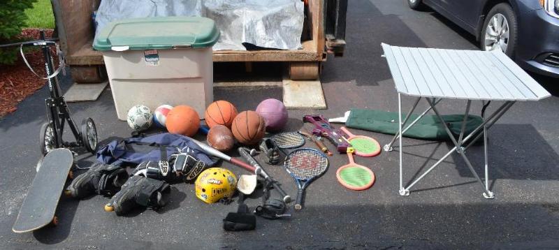 lot 247 image: Sports equipment - folding camping table, bal...