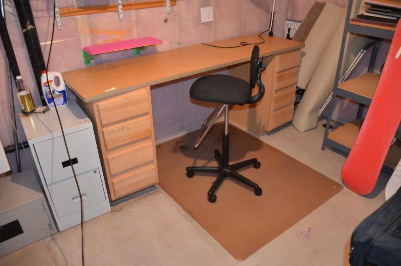 lot 257 image: 3-piece desk with chair. Each end piece conta...