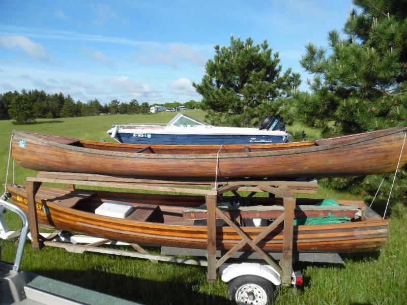 2 Wooden Homemade Canoes with Trailer