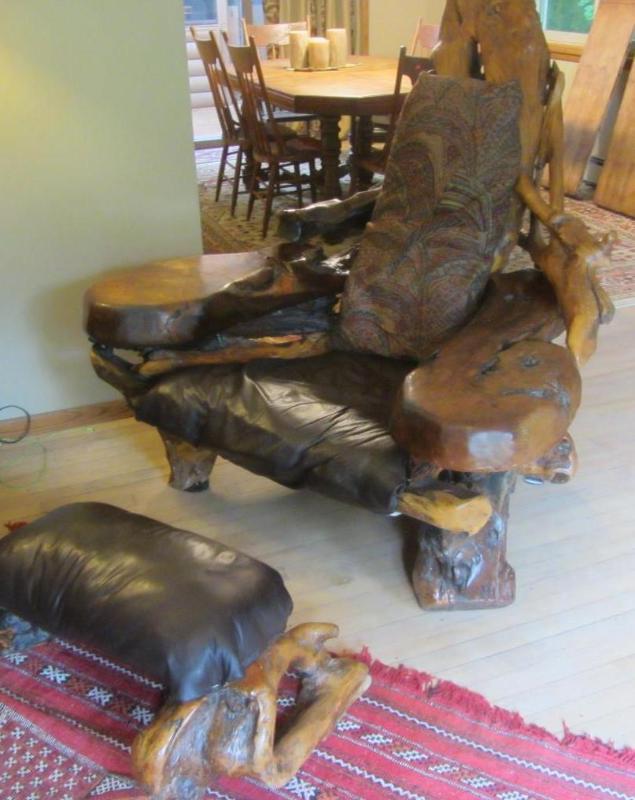 lot 2 image: Unique Tree Wood Chair & Ottoman