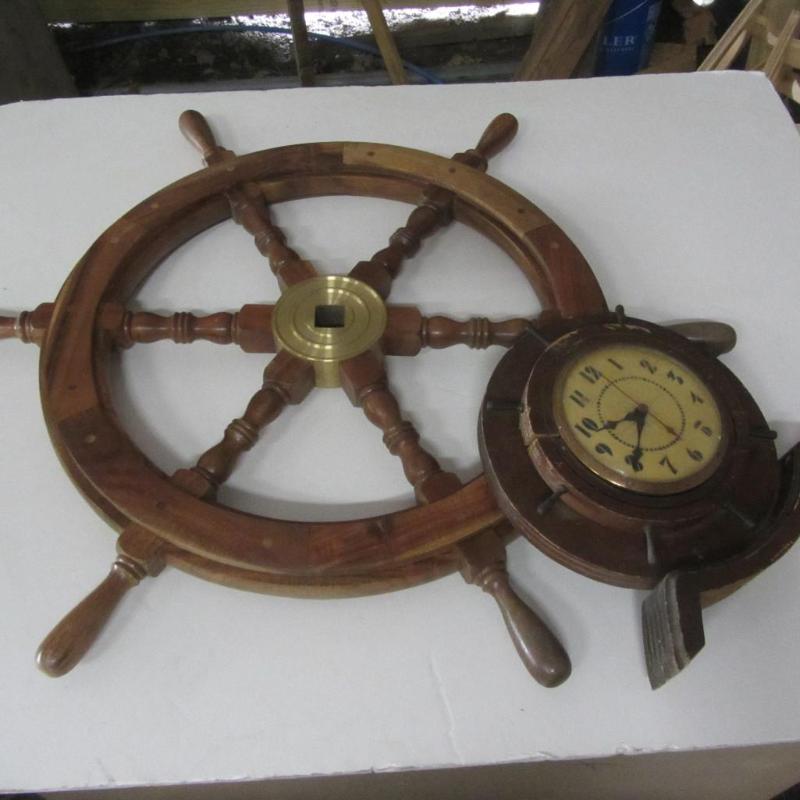 lot 25 image: Nautical Clock & Ships Wheel