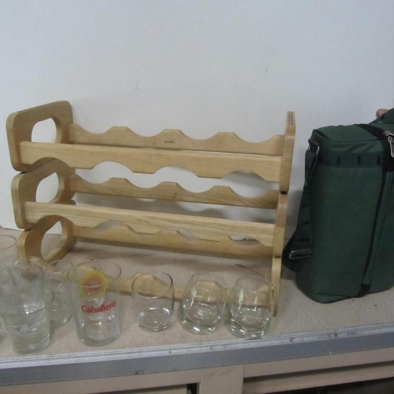 lot 39 image: Wine Rack, Glasses, Tote