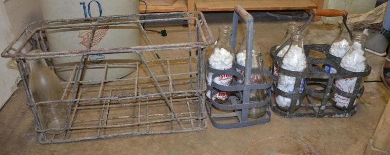 Vintage milk bottles &amp carrier. Bottle la...