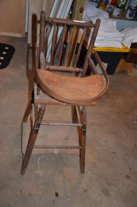 Antique high chair that folds down to a baby ...