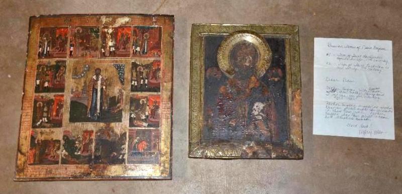 Two Antique Russian Orthodox Holy Icons - Ico...