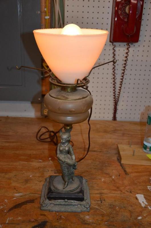 Antique lamp - with base of a lady ice skater...