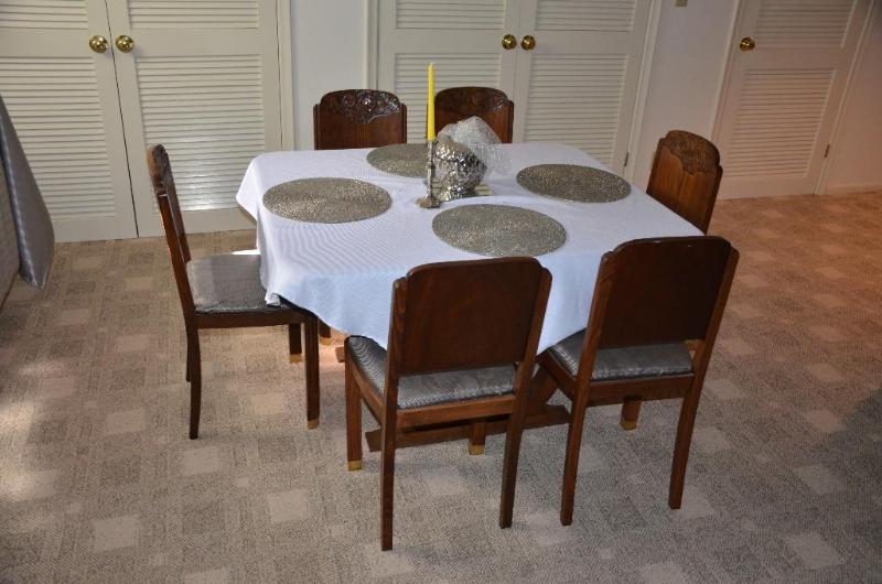 Antique art deco wood table &amp 6 chairs wi...
