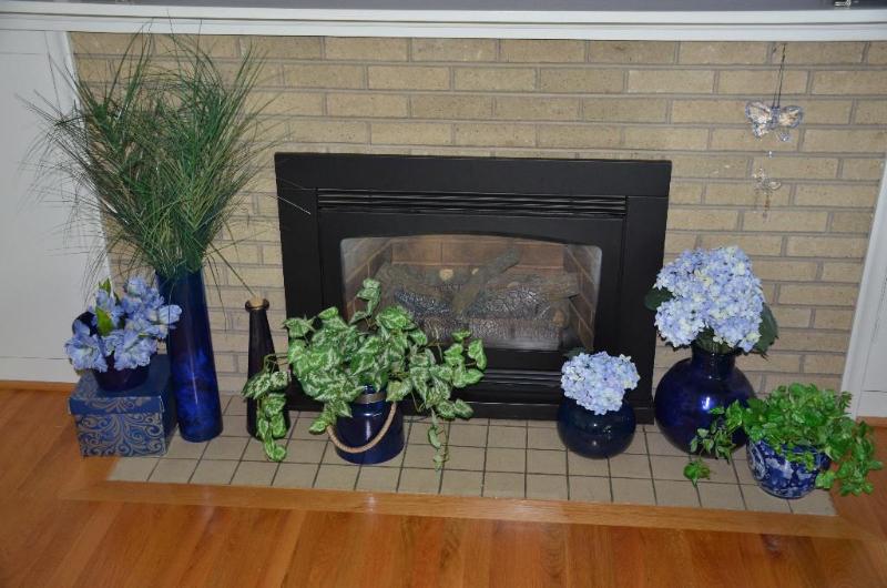 Blue glass vases, bottles as pictured....