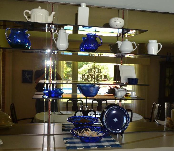 Blue glass on shelves - Waechtersbach West Ge...