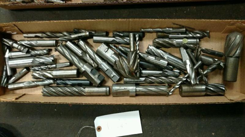 lot 126 image: Box of assorted HSS End Mills and roughing cu...