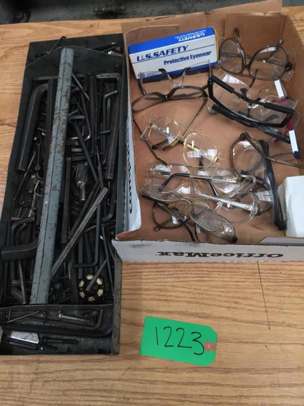 lot 219 image: Lot of assorted Allen Wrenches and Safety Glasses