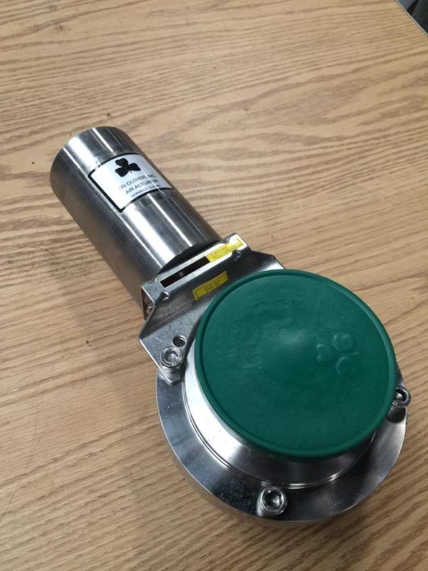 lot 97 image: Unused TRI-CLOVER Air Actuator with Alfa Laval ISO101.6 316L CP Butterfly Valve. Tri-Clover Type LK