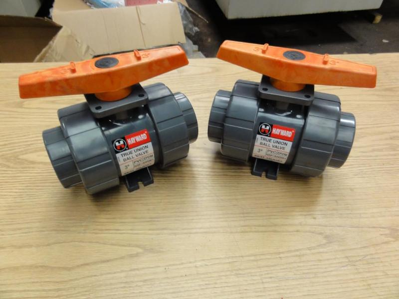 lot 98 image: (2) New Hayward 3 True Union Ball Valves, PVC, EPDM, NSF, ANSI61