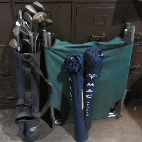 Camp Cot, Beach Umbrellas, Golf Clubs