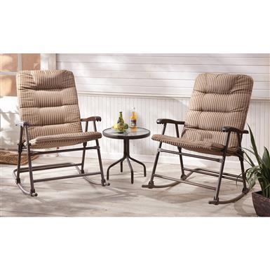 CASTLECREEK 3 Piece Padded Outdoor Rocking Chair Set
