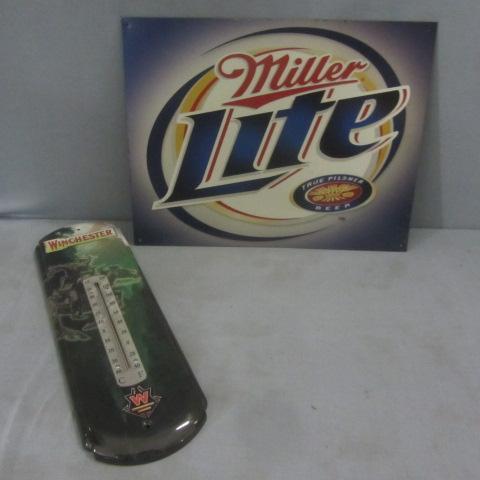 Miller Beer Sign, Winchester Thermometer