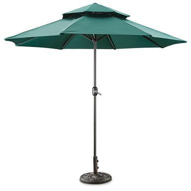 CASTLECREEK 10 Two Tier Market Patio Umbrella with Crank, Hardwood Pole
