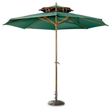 CASTLECREEK 10 Two Tier Market Patio Umbrella with Crank, Hardwood Pole