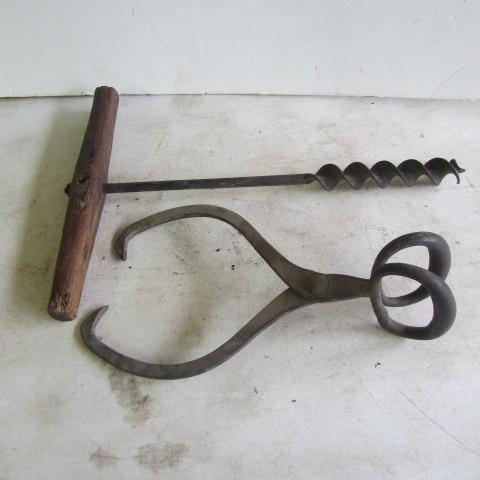 Antique Ice Tongs, Log Auger
