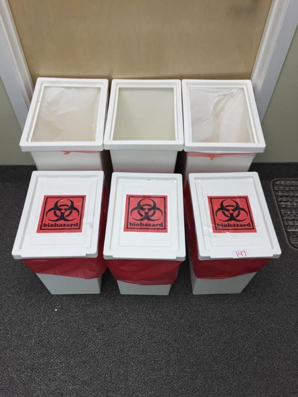 lot 147 image: 6 biohazardous waste cans. Uncertain whether ...