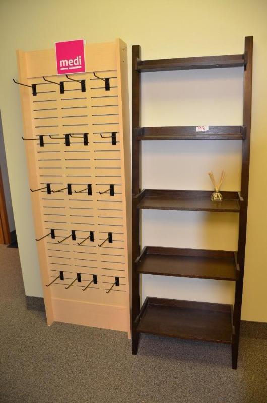 lot 98 image: 1 Wood Lean to bookshelf 13x25x72 tall and 1 ...