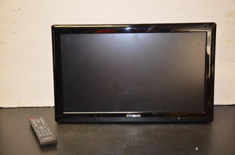 lot 18 image: Polaroid tv with wall stand 13&quotx21"...