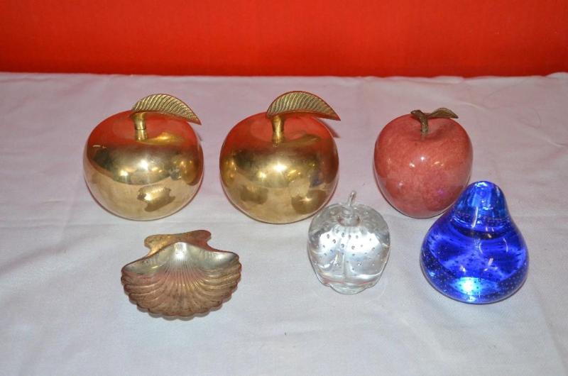 lot 184 image: 3 handcrafted gold and red heavy brass and gl...