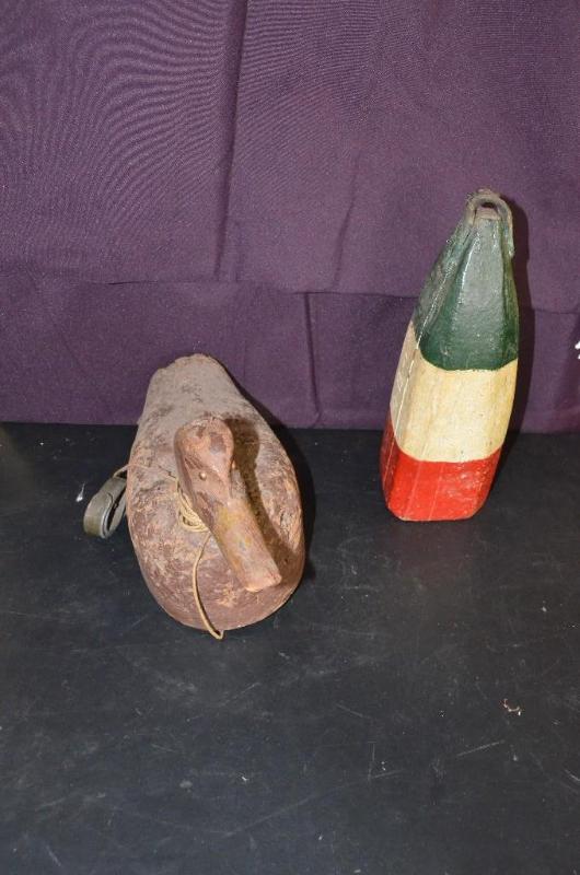 lot 192 image: Vintage Wood Duck Decoy & Antique Wood Bo...